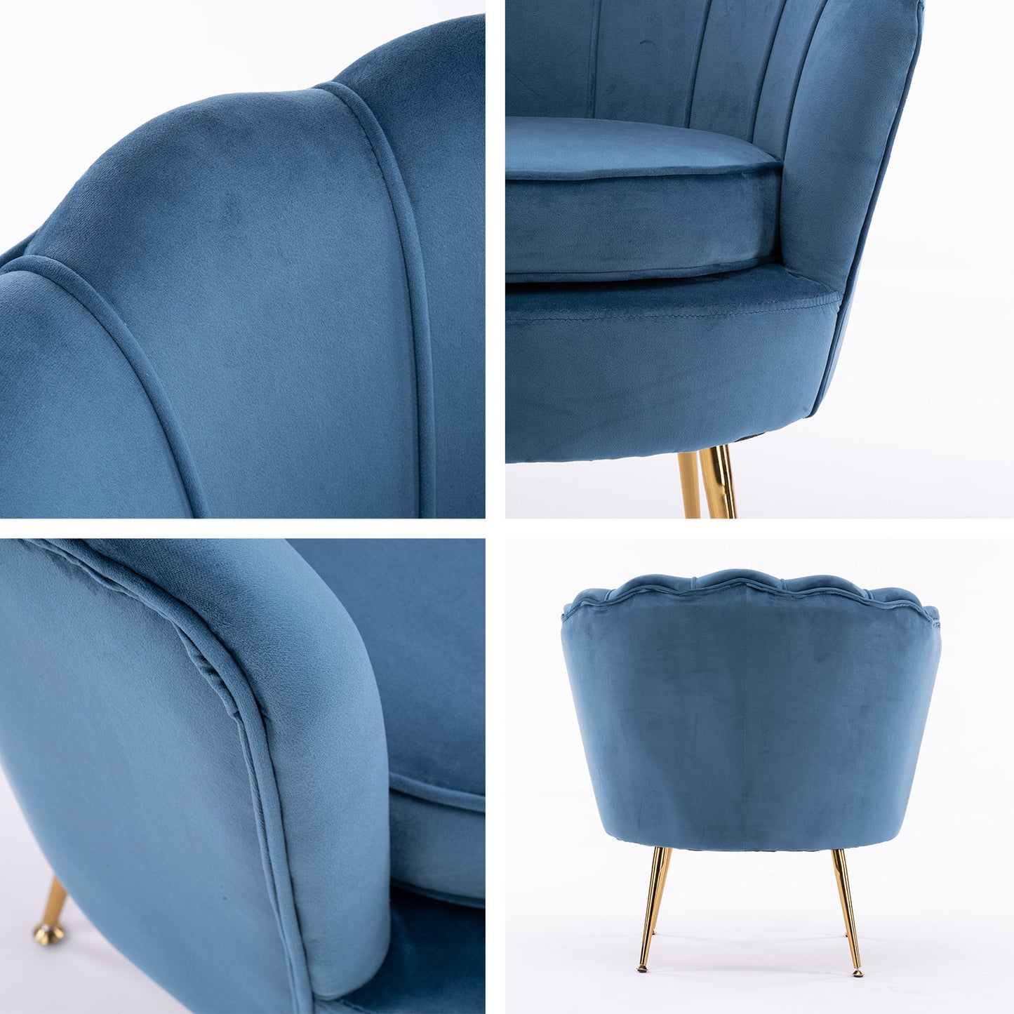 La Bella Shell Scallop Navy Blue Armchair Lounge Chair Accent Velvet