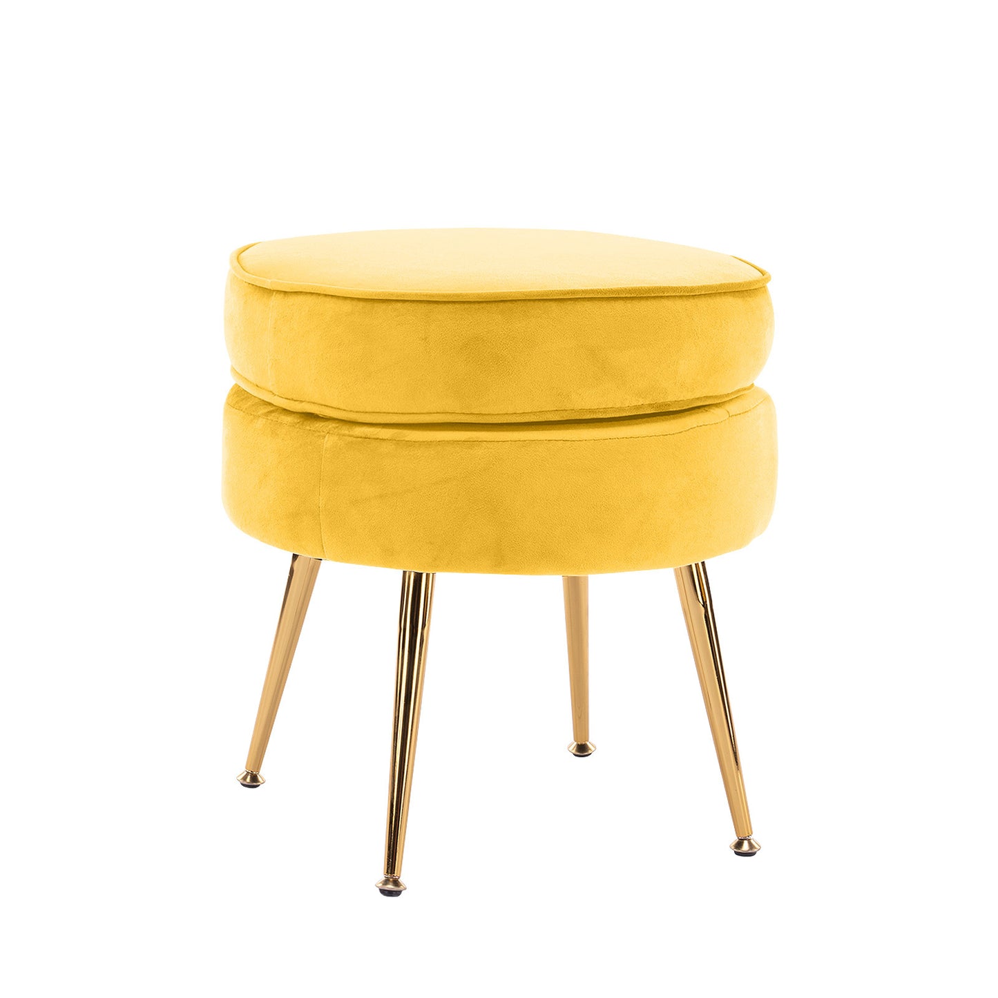 La Bella Yellow Round Ottoman Foot Stool Velvet Fabric Metal Leg