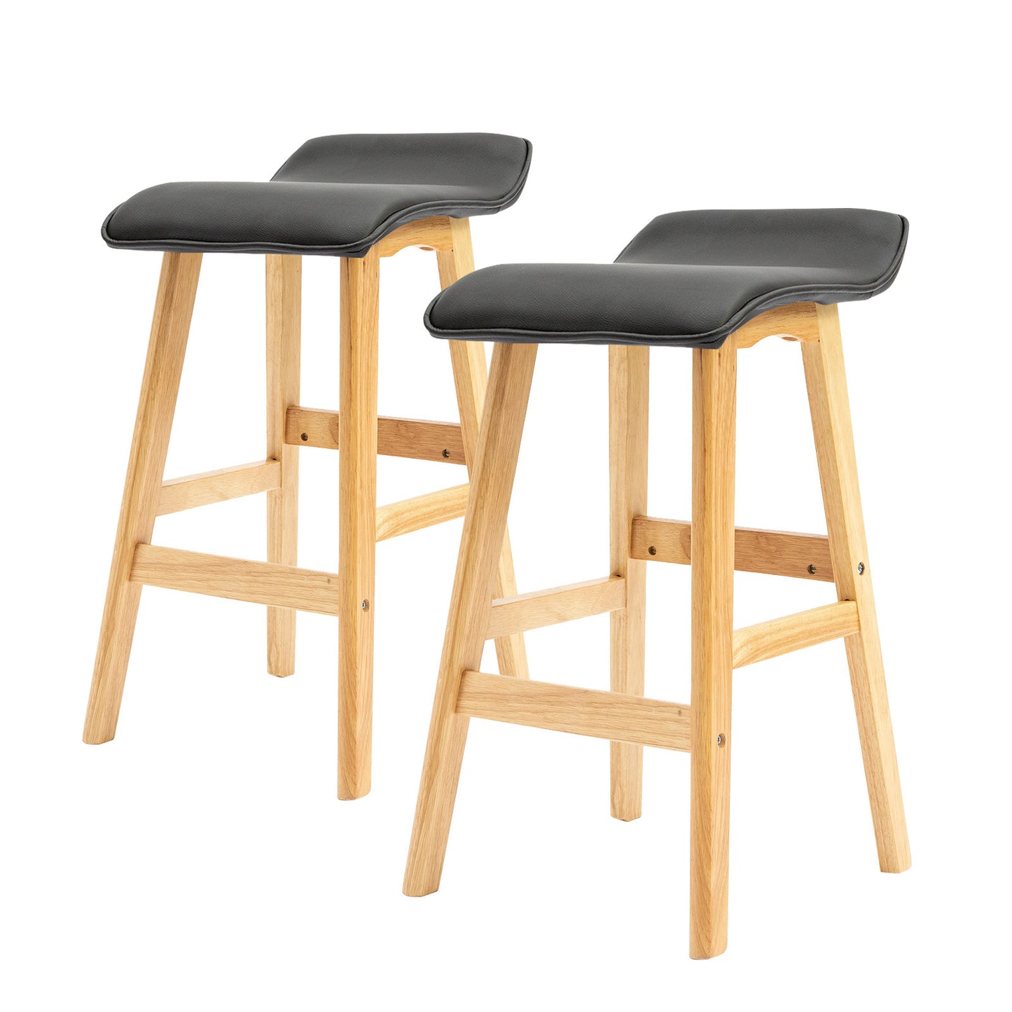 La Bella 2 Set 65cm Black Wooden Bar Stool DARA Leather