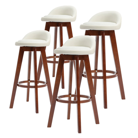 La Bella 4 Set 72cm White Brown Wooden Bar Stool Kayde Leather