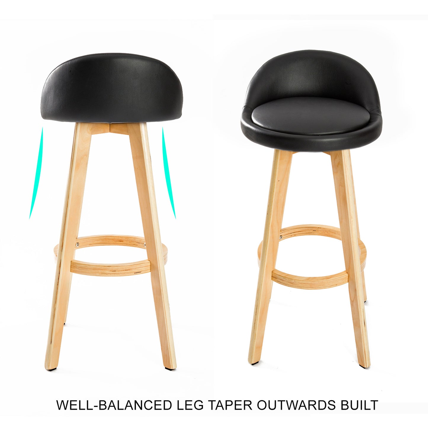 La Bella 4 Set 72cm Black Wooden Bar Stool Leila Leather