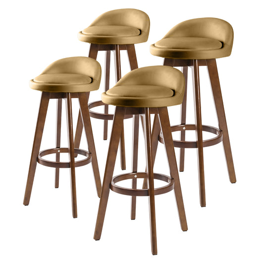 La Bella 4 Set 72cm Coffee Brown Wooden Bar Stool Leila Leather