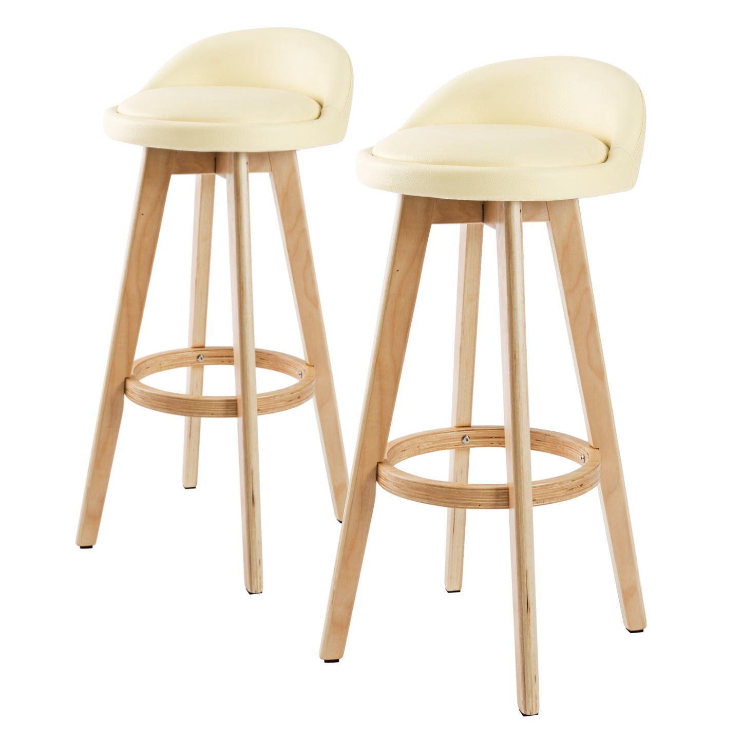 La Bella 2 Set 72cm Cream Wooden Bar Stool Leila Leather