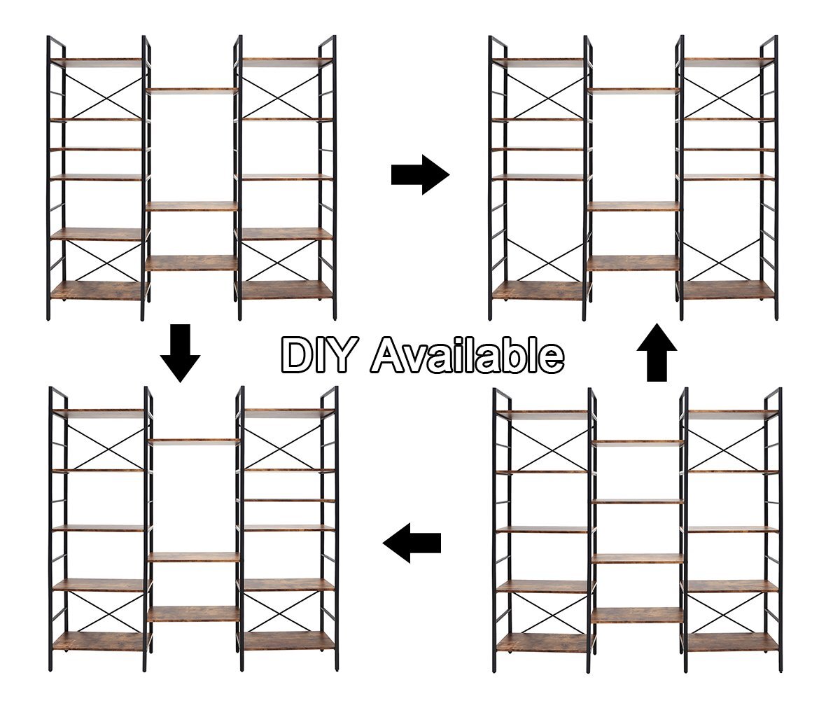 YES4HOMES Industrial Shelf Bookshelf, Vintage Wood and Metal Bookcase Furniture for Home & Office