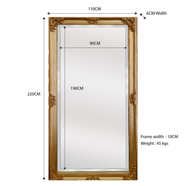 Deluxe French Provincial Ornate Mirror - Gold - X large 210cm x 110cm