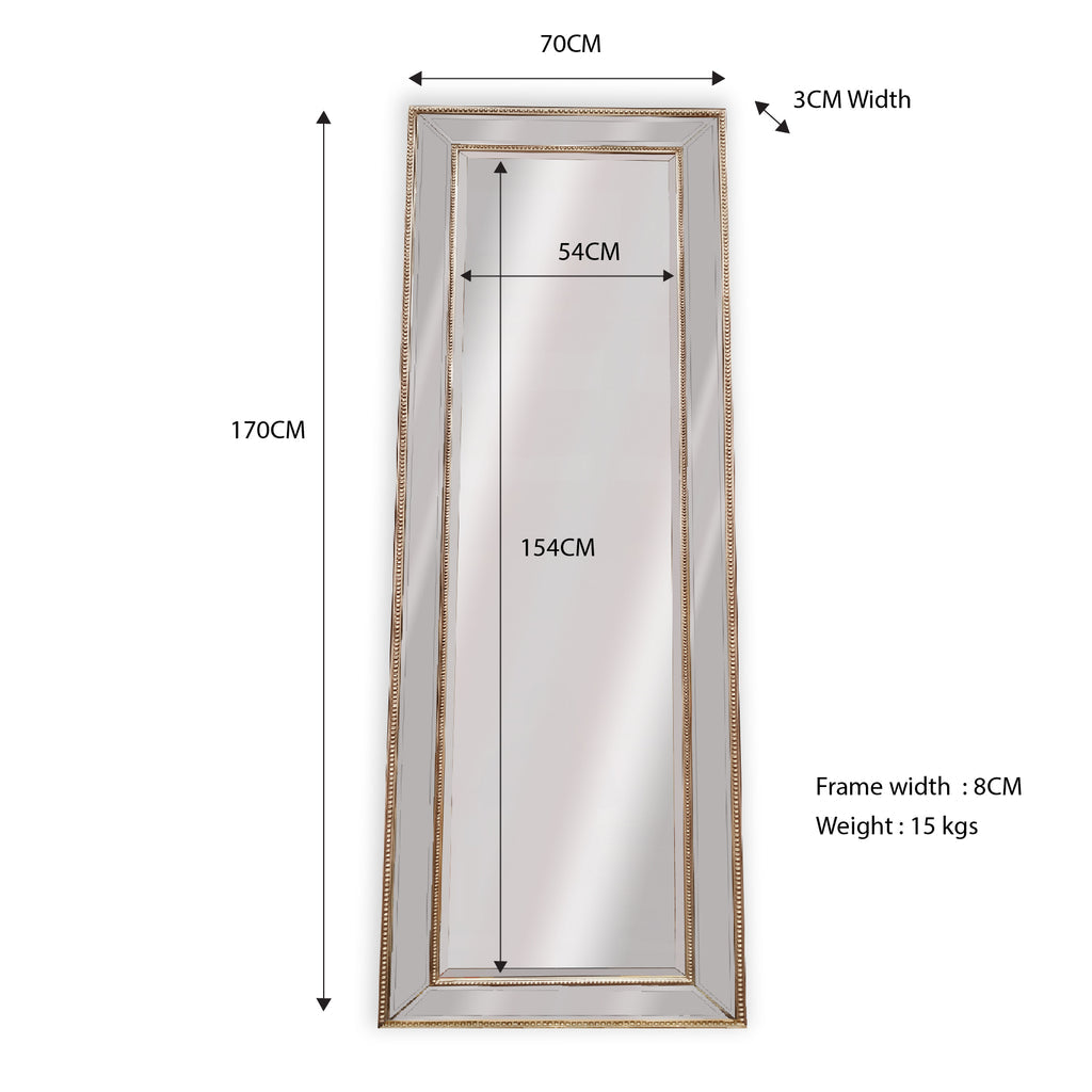 Medium Gold Beaded Framed Mirror - 70cm x 170cm