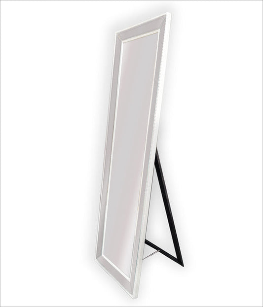 White Beaded Framed Mirror - Free Standing 50cm x 170cm