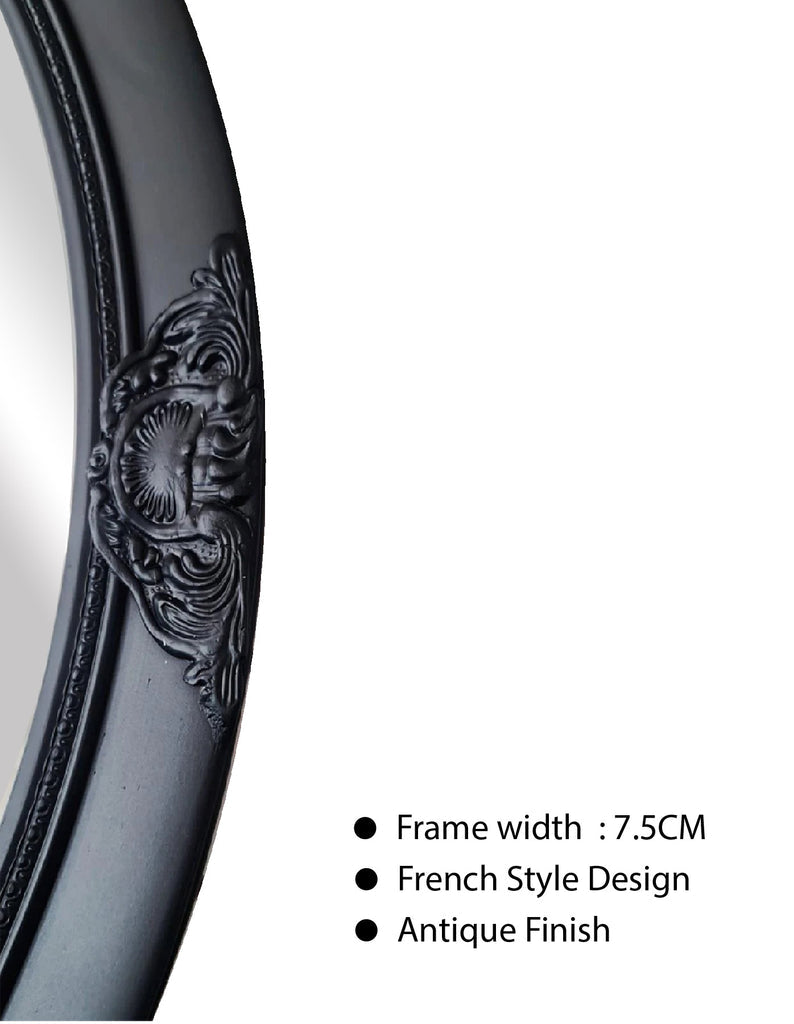 French Provincial Ornate Round Mirror - Black