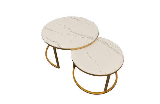 Nesting style Coffee Table - White on Champagne Gold - 60cm/40cm