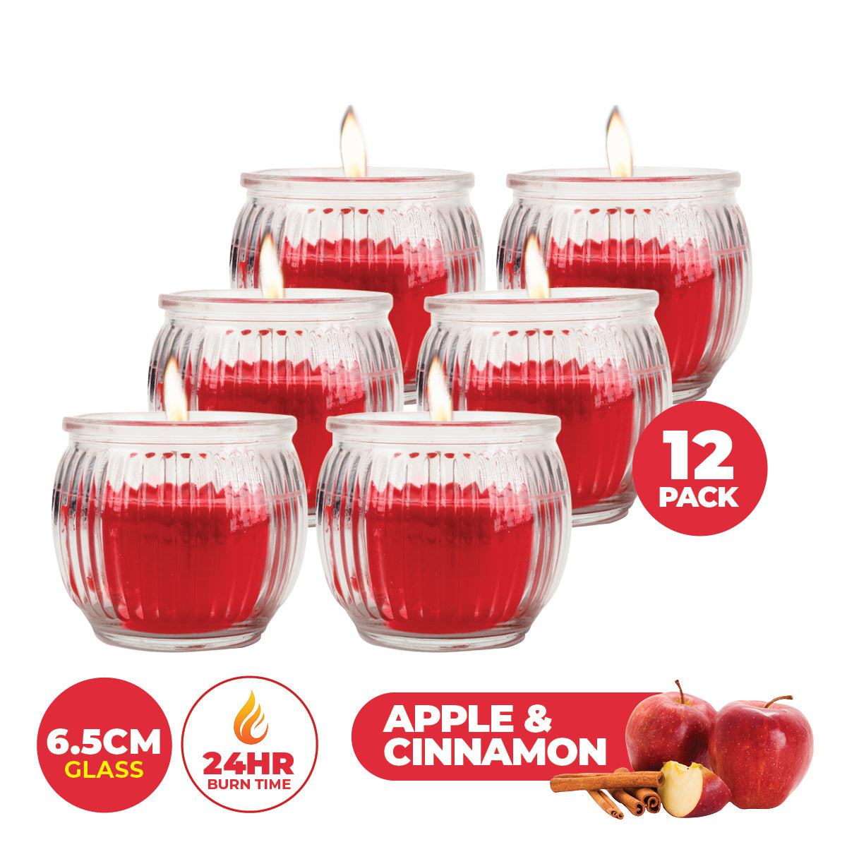 Perfect Scent 12PCE Apple & Cinnamon Fragrant Candle Glass Holder 6.5cm