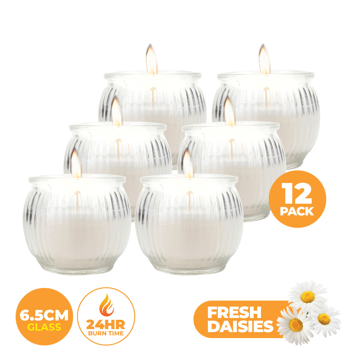 Perfect Scent 12PCE Fresh Daisies Scented Fragrant Candle Glass Holder 6.5cm