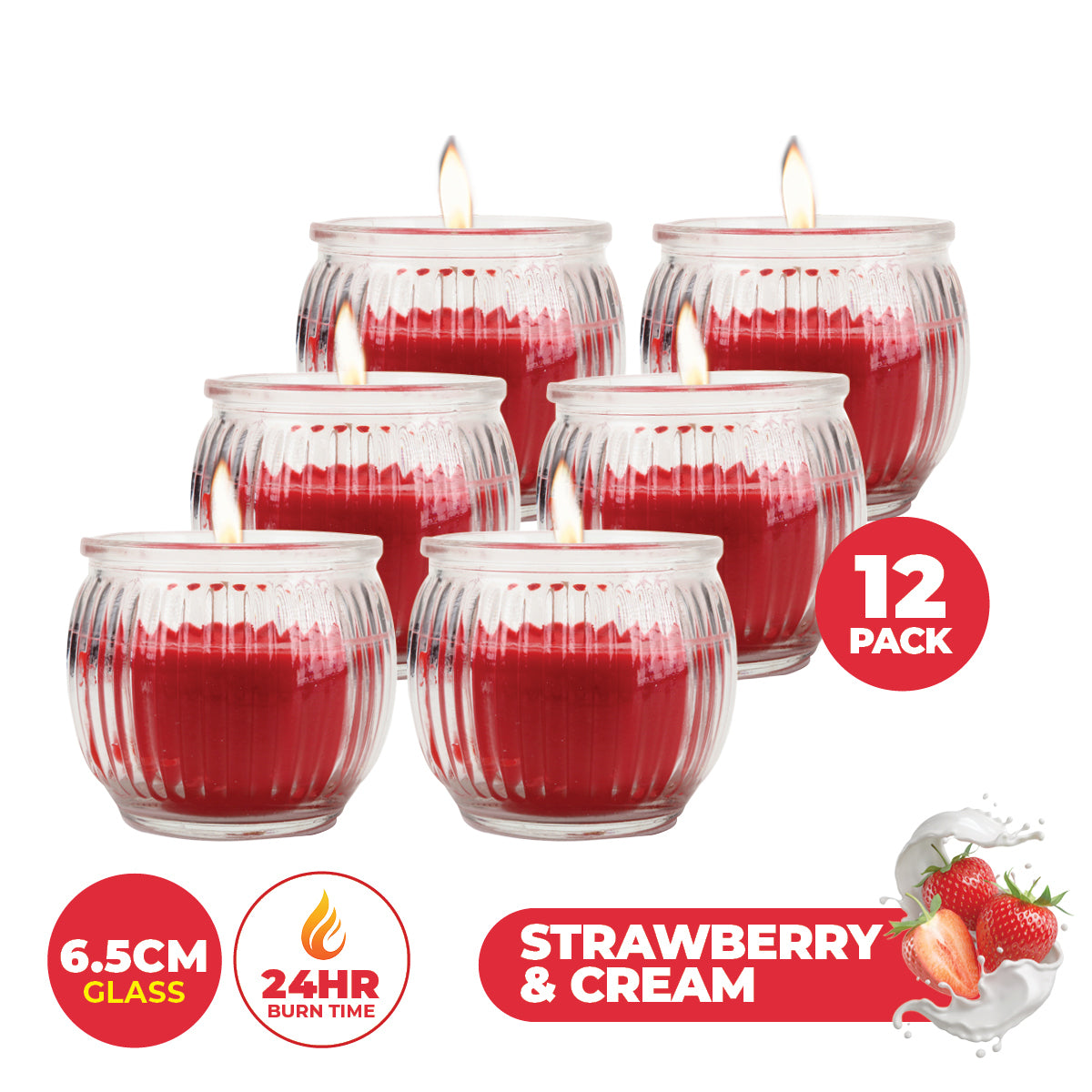 Perfect Scent 12PCE Strawberry & Cream Fragrant Candle Glass Holder 6.5cm