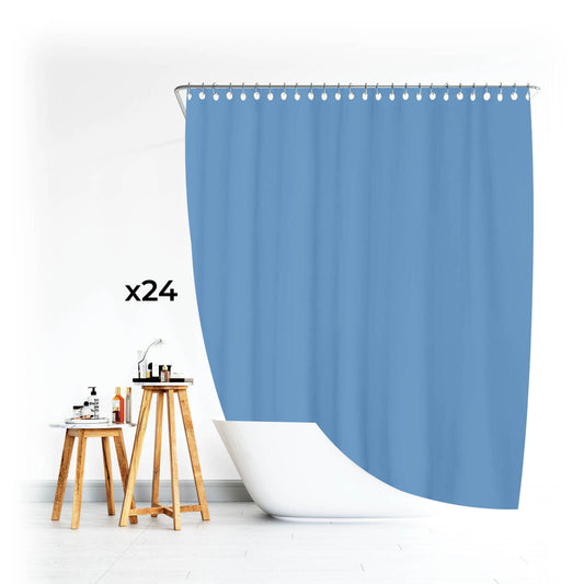Home Master 24PCE PEVA Shower Curtains White/Sky Blue Hooks Included 178cm