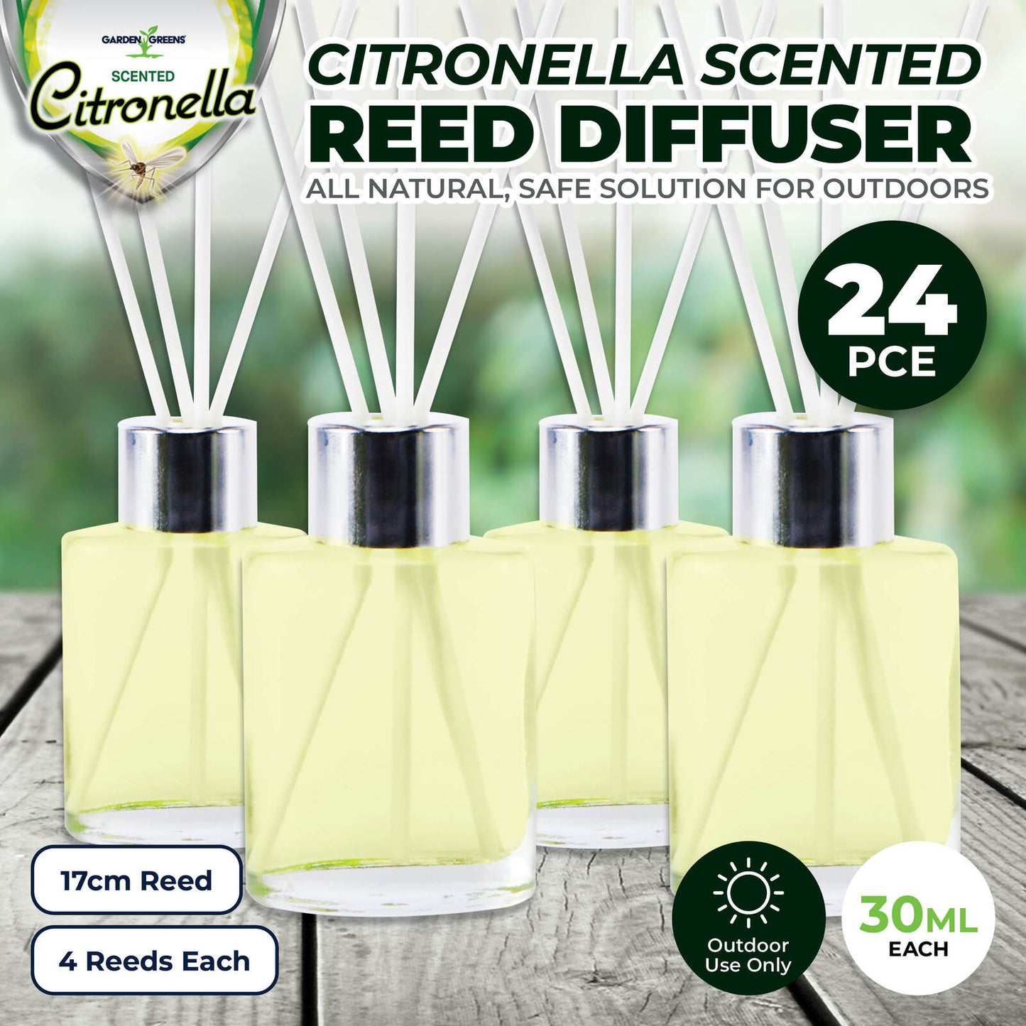 Garden Greens 24PCE Citronella Reed Diffusers With Glass Jars Repellent 30ml