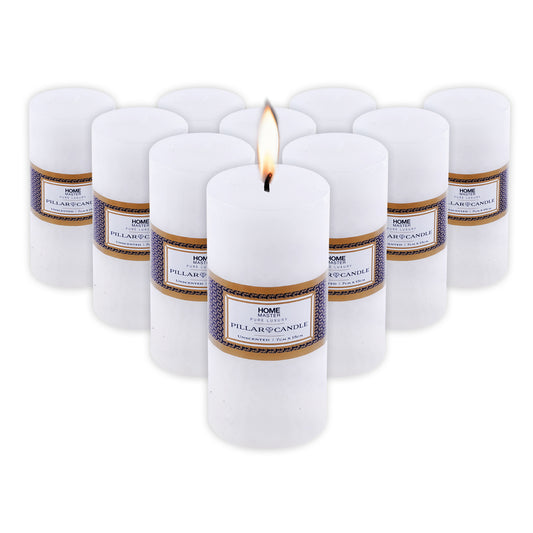 Home Master 10PCE Flat Pillar Candles White Unscented Lead Free Wick 7 x 15cm