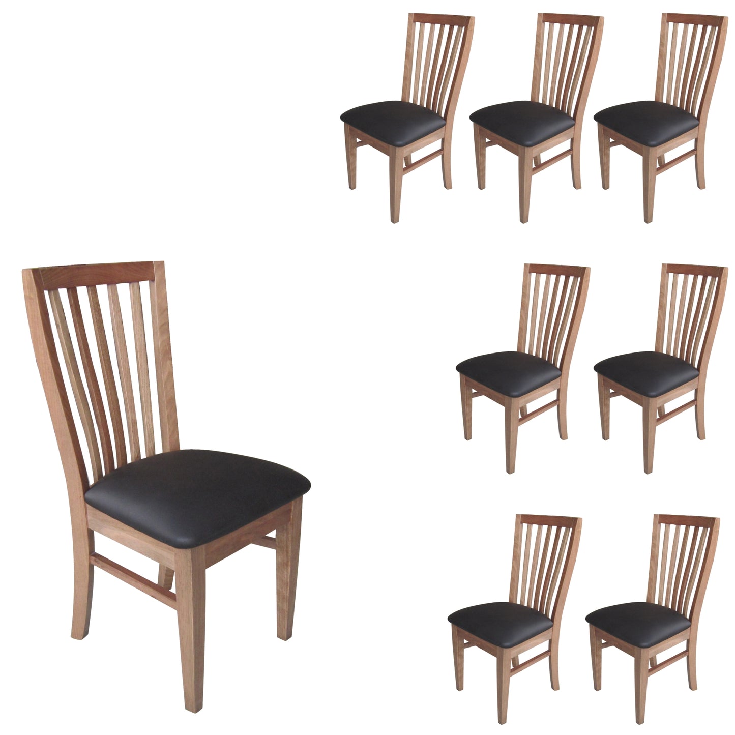 Fairmont 8pc Set Dining Chair PU Leather Seat Slat Back Solid Oak Timber Wood