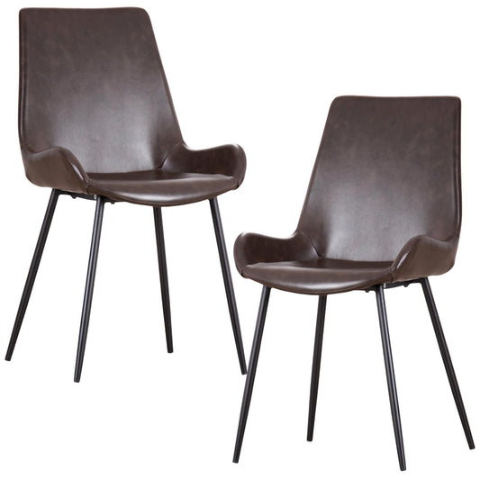 Brando  Set of 2 PU Leather Upholstered Dining Chair Metal Leg - Brown