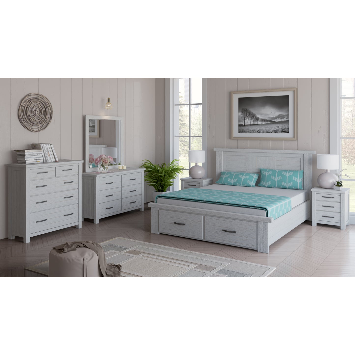 Foxglove Tallboy 5 Chest of Drawers Solid Ash Wood Bed Storage Cabinet - White