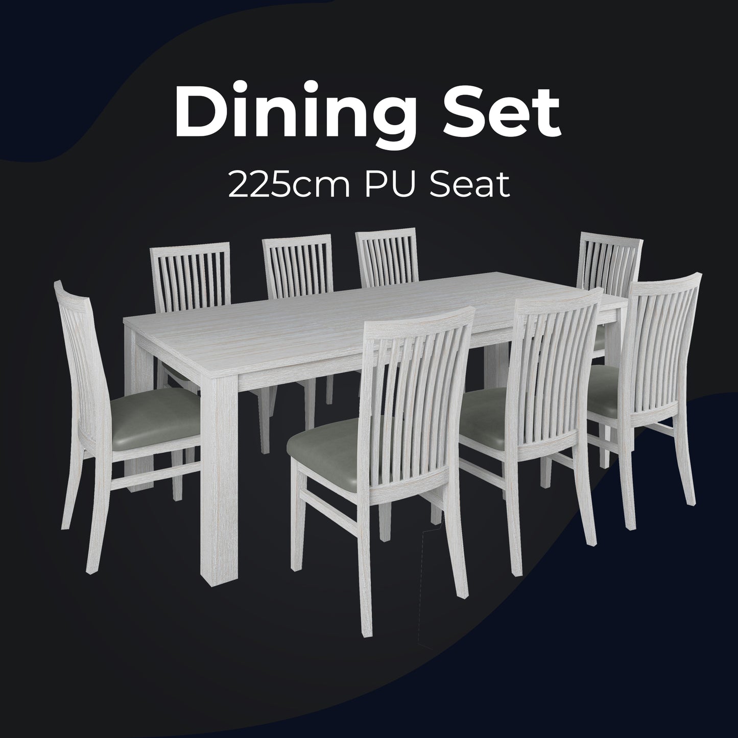 Foxglove 9pc Dining Set 225cm Table 8 PU Seat Chair Solid Mt Ash Wood - White