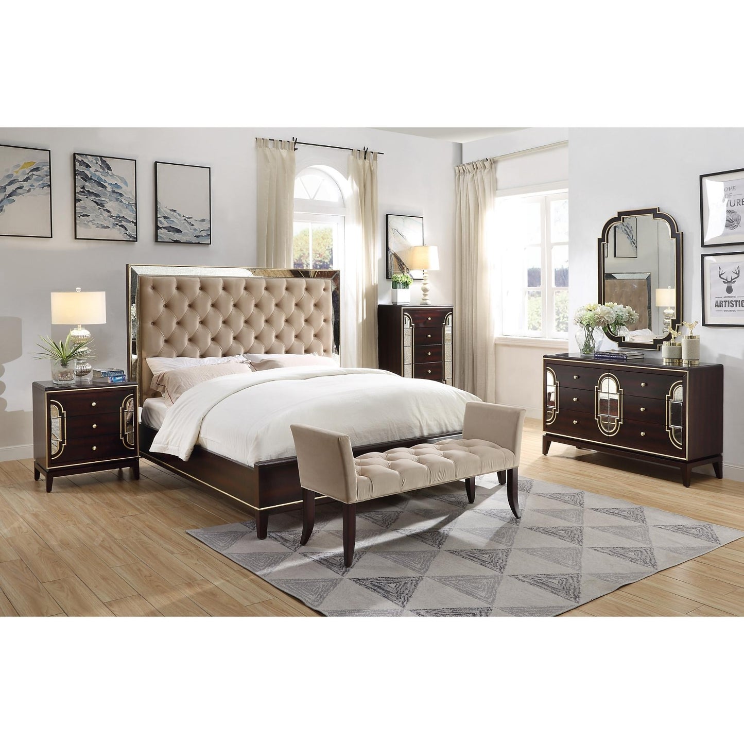 Scarlet 4pc King Bed Frame Bedroom Suite Timber Bedside Tallboy Package Set