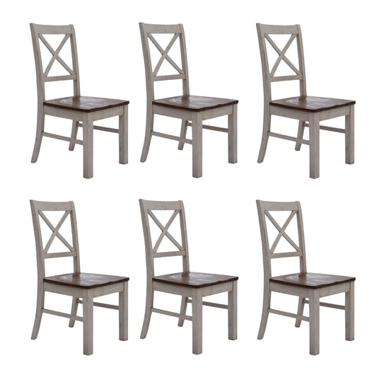 Erica X-Back Dining Chair Set of 6 Solid Acacia Timber Wood Hampton Brown White