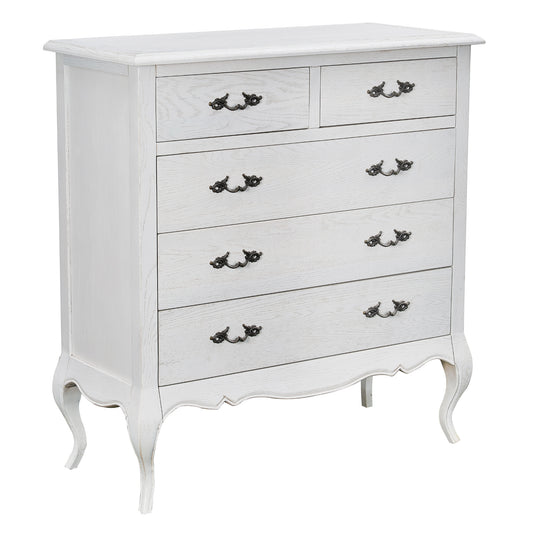 Alice Tallboy 5 Chest of Drawers Storage Cabinet Distressed White