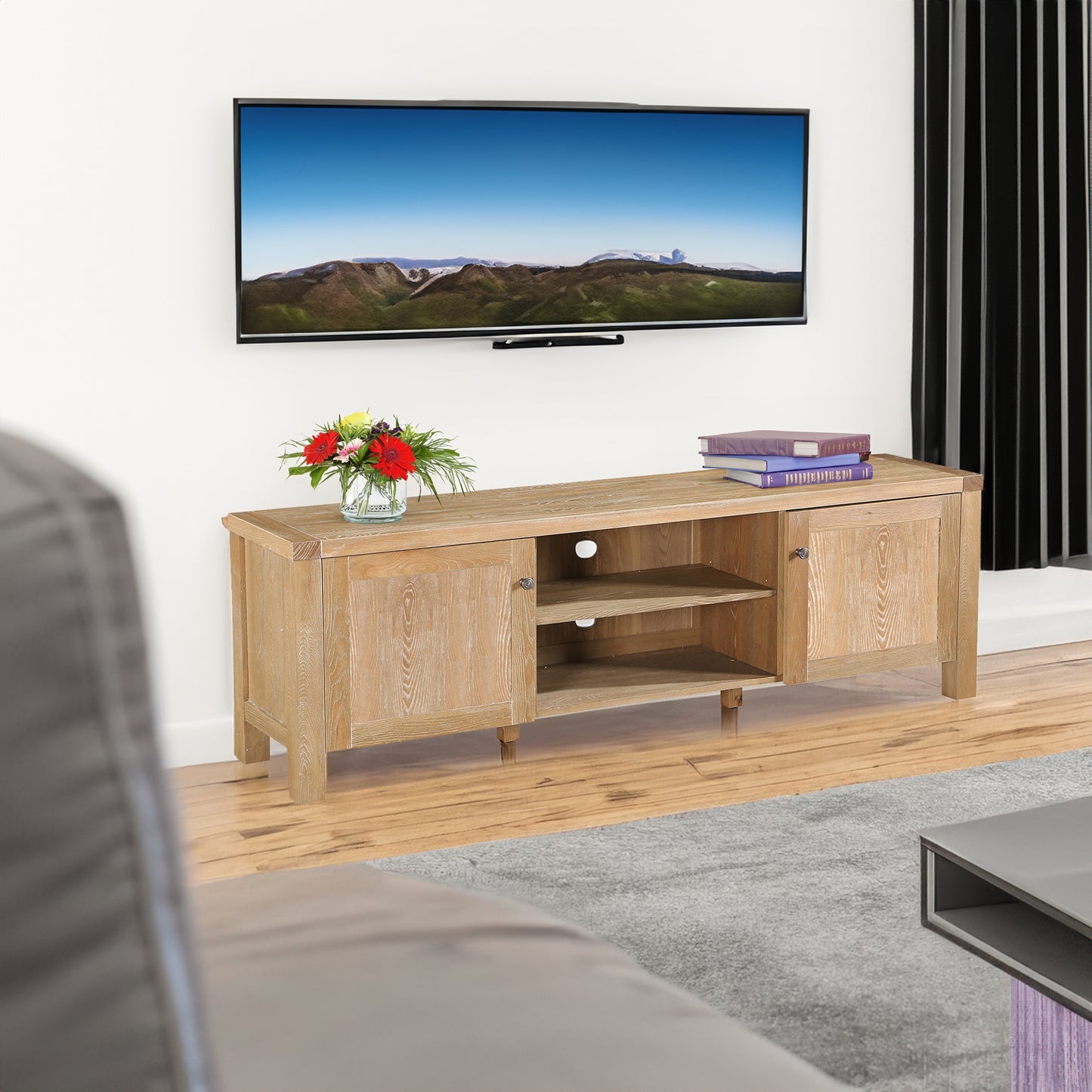 Woodland 180cm ETU Entertainment TV Unit Timber Wood 2 Door Natural