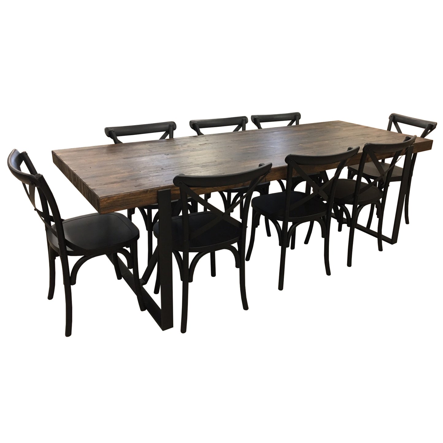 Rustica 9pc Dining Set 240cm Table 8 Chair Solid Timber Wood Seat Black