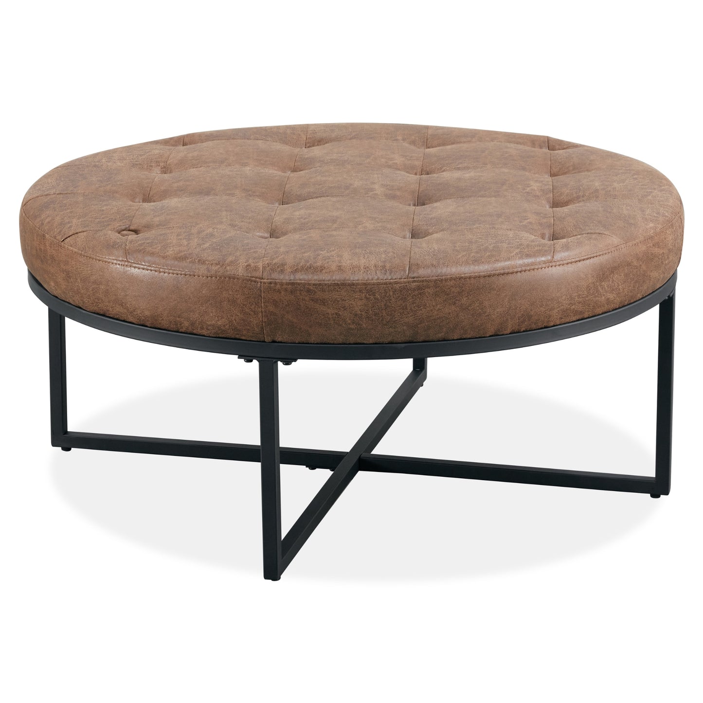 Chelsea Round Ottoman Footstool Bench Dark Brown