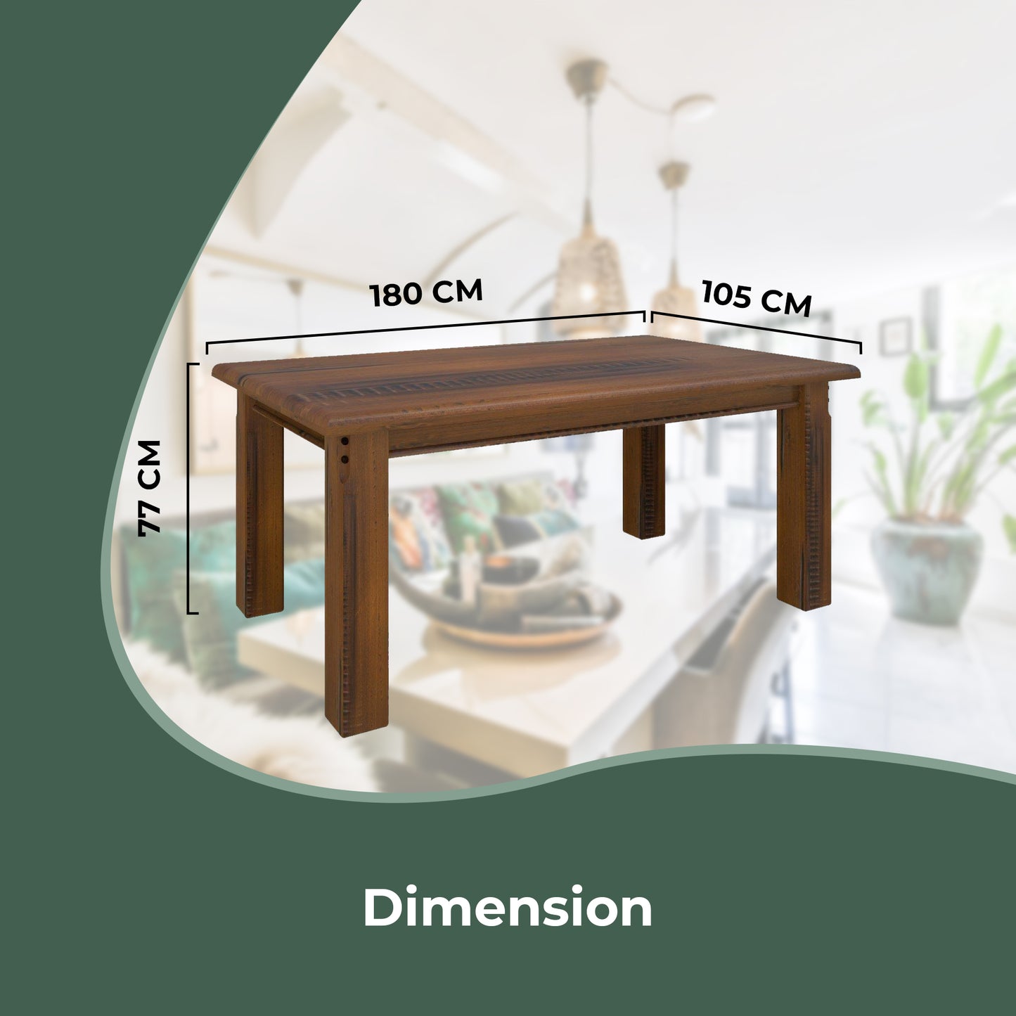 Umber Dining Table 180cm Solid Pine Wood Home Dinner Furniture - Dark Brown