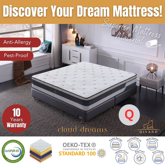 Cloud Dreams Queen Size Pocket Spring Luxury Plush Top 28cm Mattress