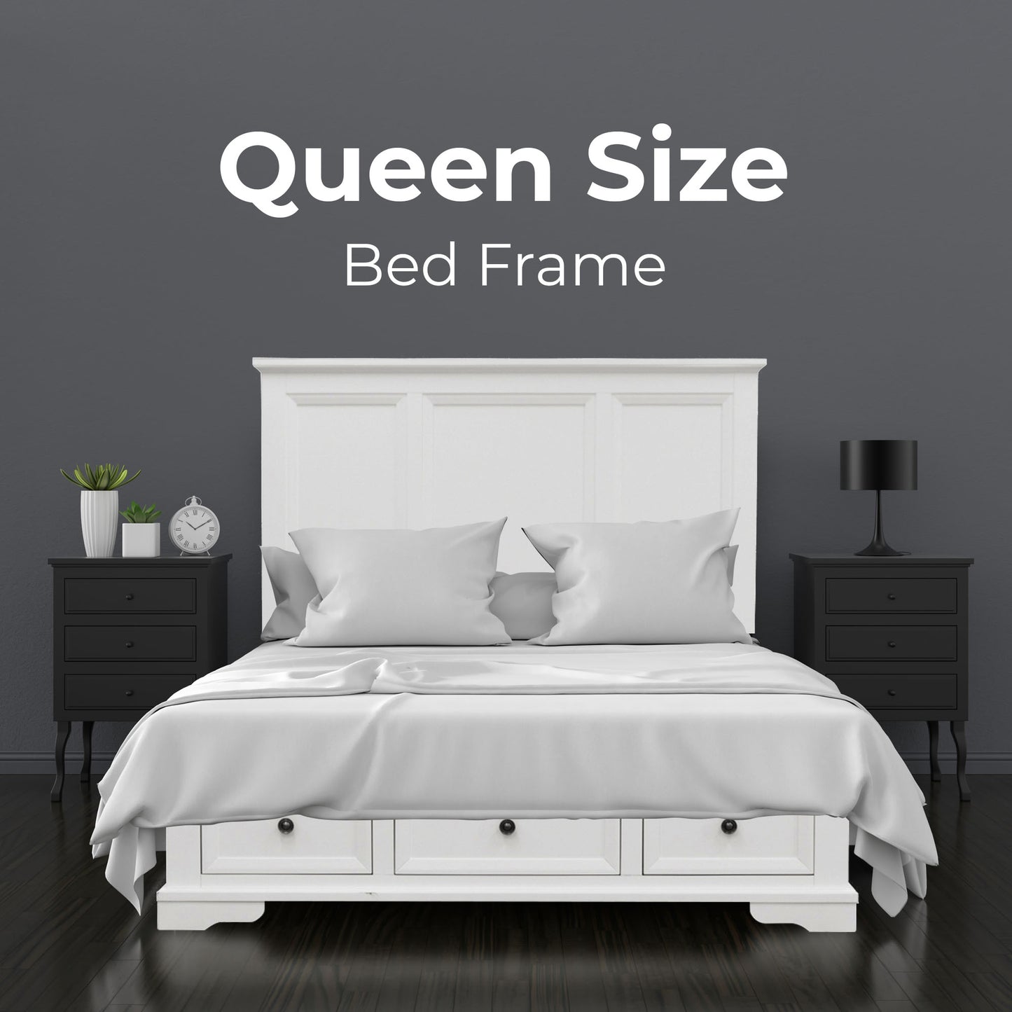 Celosia 5pc Queen Bed Frame Bedroom Suite Bedside Dresser Mirror Package - White