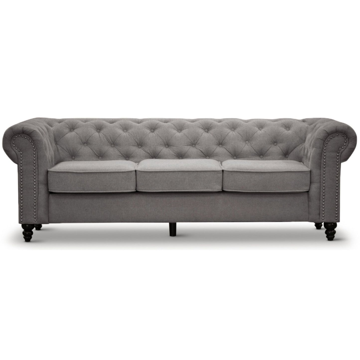 Mellowly 3 + 2 Seater Sofa Fabric Uplholstered Chesterfield Lounge Couch - Grey