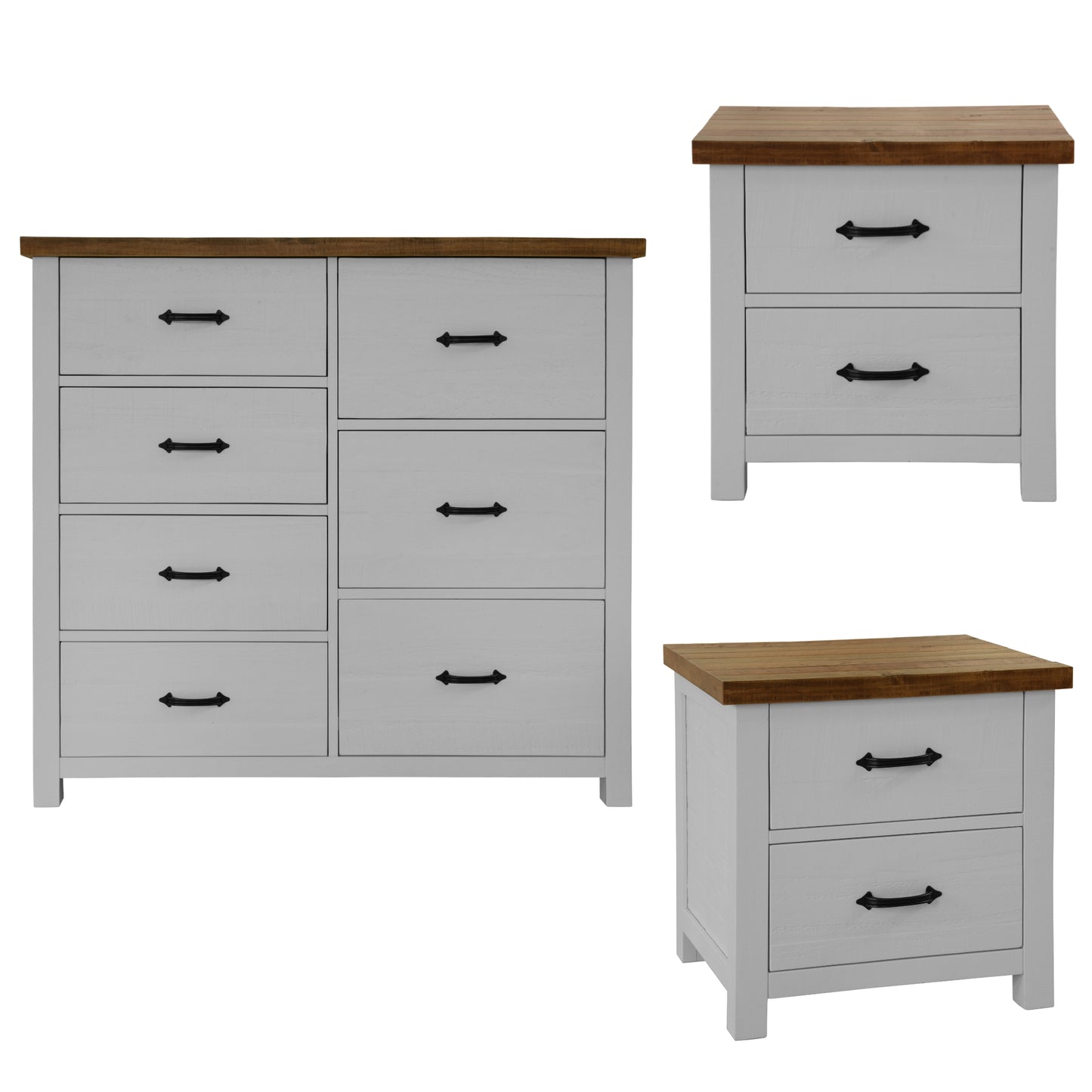 Grandy Set of 2 Bedside Tallboy Bedroom Furniture Package Set White Brown