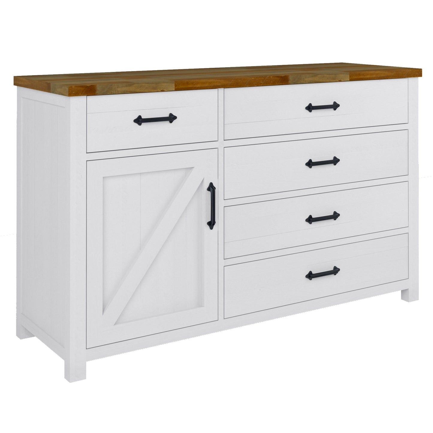 Grandy Dresser 5 Chest of Drawers 1 Door Bed Storage Cabinet White Brown