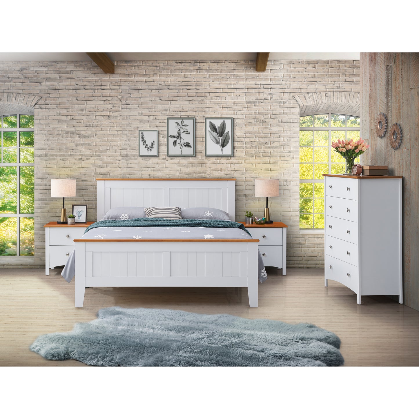 Lobelia Bed Frame Double Size Mattress Base Solid Rubber Timber Wood - White