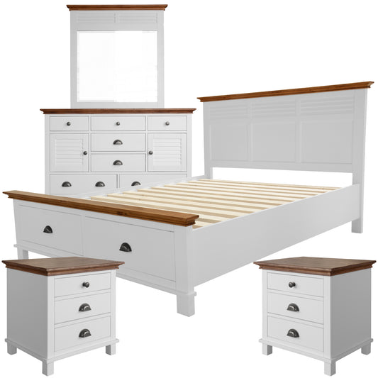 Virginia 4pc King Bed Suite Bedside Dresser Bedroom Furniture Package - White