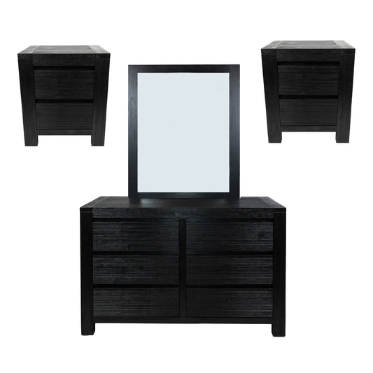 Tofino 4pc Bedside Dresser Mirror Bedroom Drawers Set Nightstand Cabinet - Black