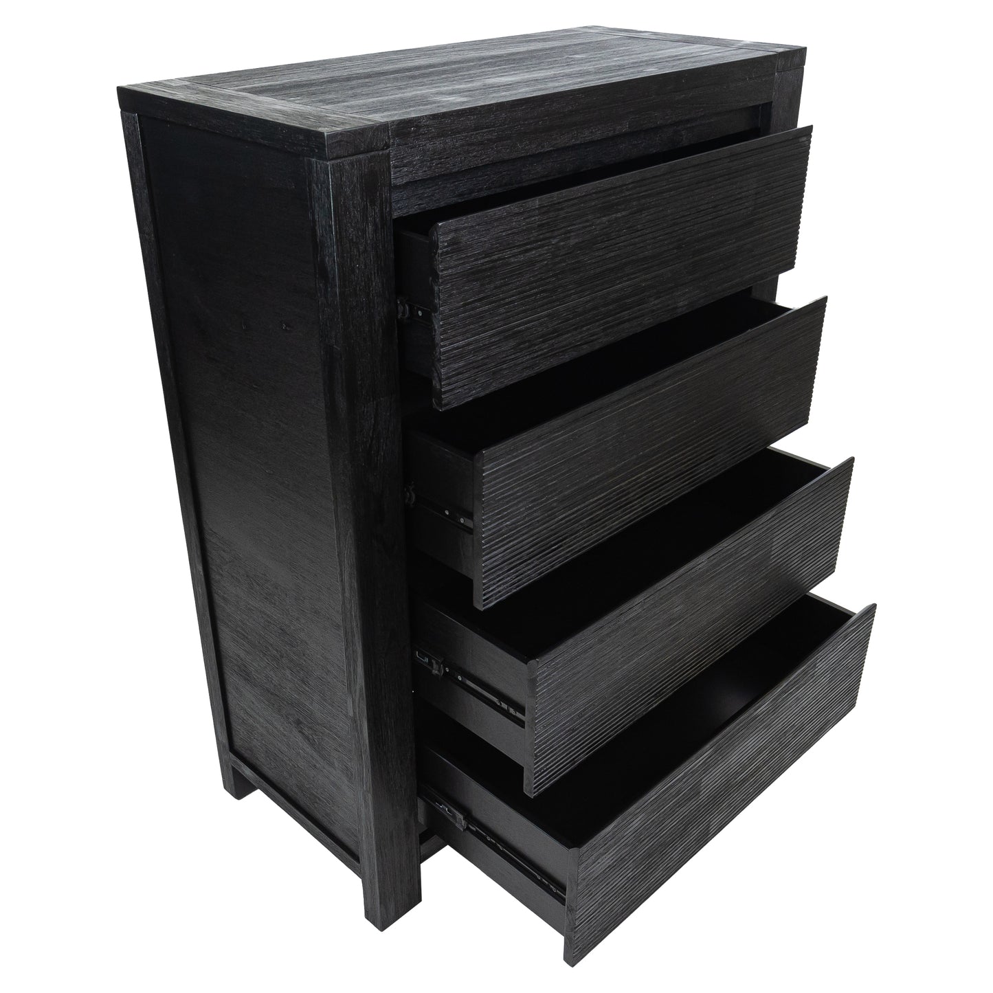 Tofino Tallboy 4 Chest of Drawers Solid Acacia Wood Bed Storage Cabinet - Black