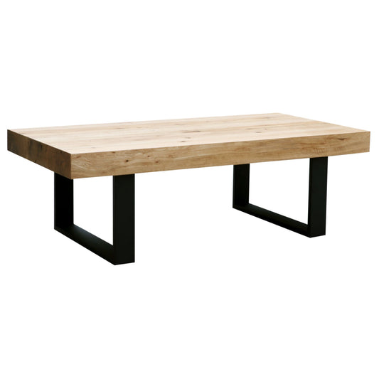 Ethan Coffee Table 130cm Veneer Solid Oak Top Metal Leg - Natural