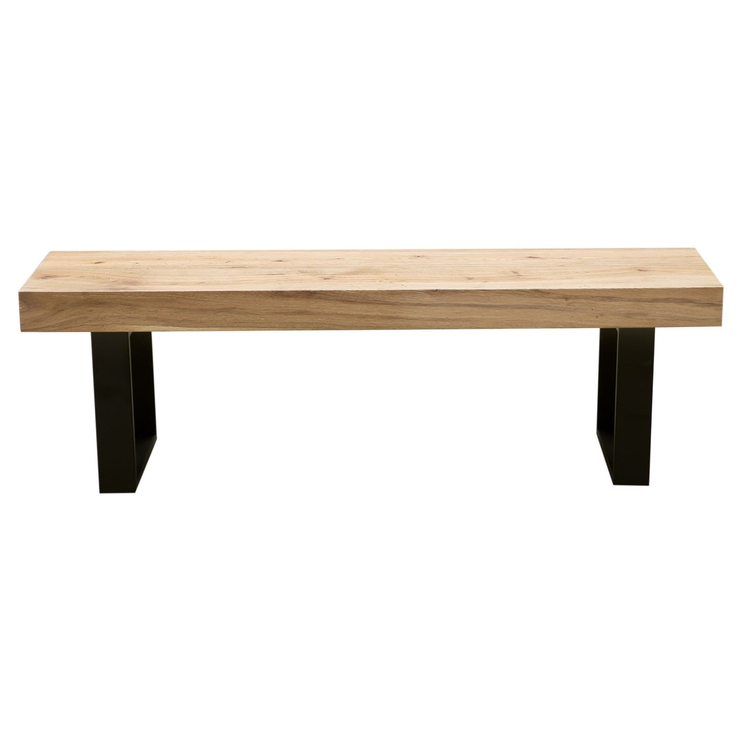 Ethan 150cm Dining Table Bench Seat Veneer Solid Oak Top Metal Leg - Natural