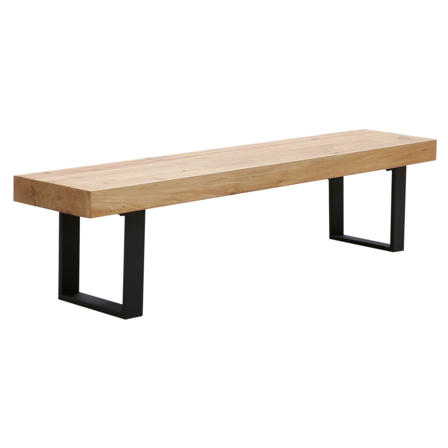 Ethan 190cm Dining Table Bench Seat Veneer Solid Oak Top Metal Leg - Natural