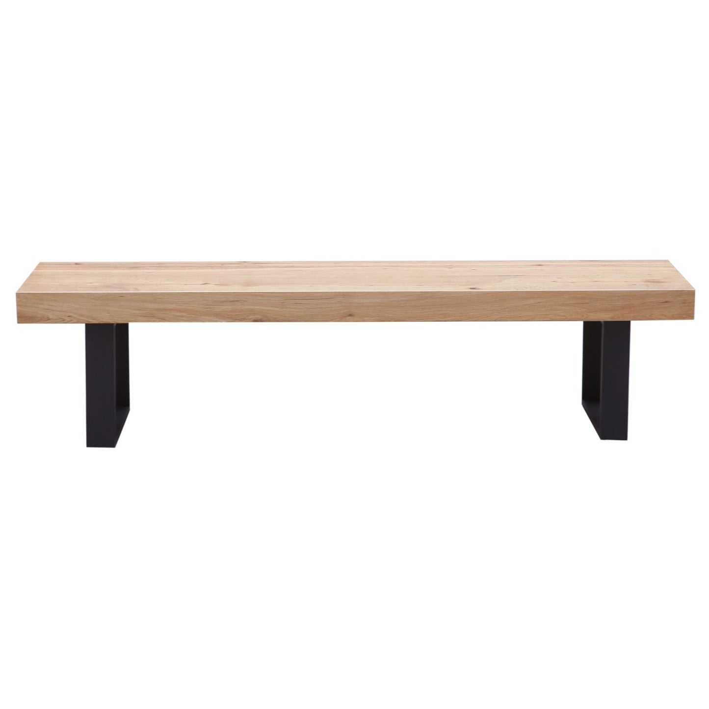 Ethan Set of 2 190cm Dining Bench Seat Veneer Solid Oak Top Metal Leg - Natural