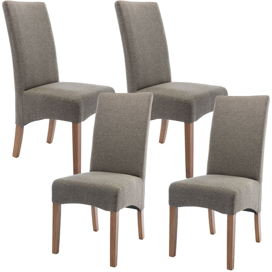 Aksa Fabric Upholstered Dining Chair Set of 4 Solid Pine Wood Furniture - Grey