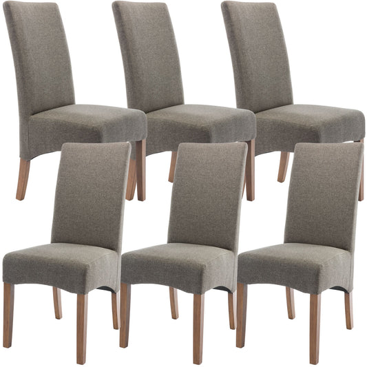 Aksa Fabric Upholstered Dining Chair Set of 6 Solid Pine Wood Furniture - Grey