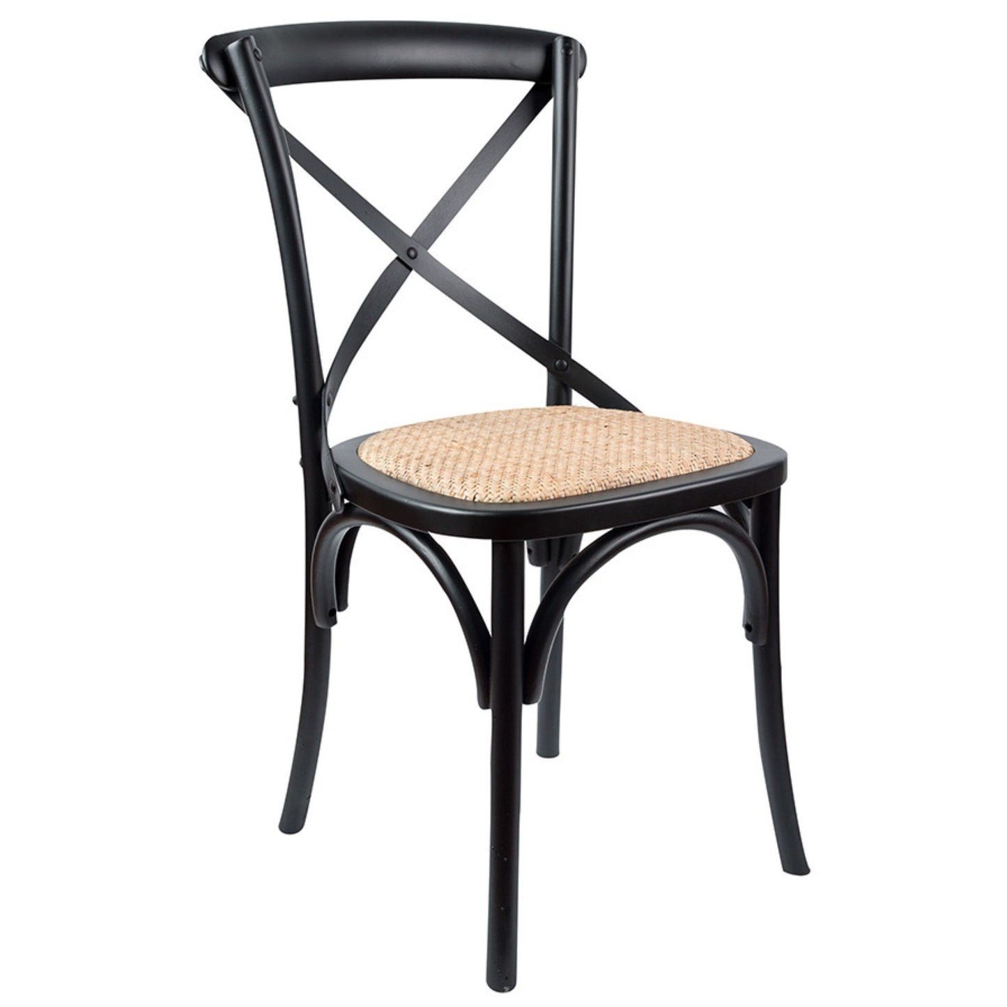 Aster Crossback Dining Chair Set of 2 Solid Birch Timber Wood Ratan Seat - Black