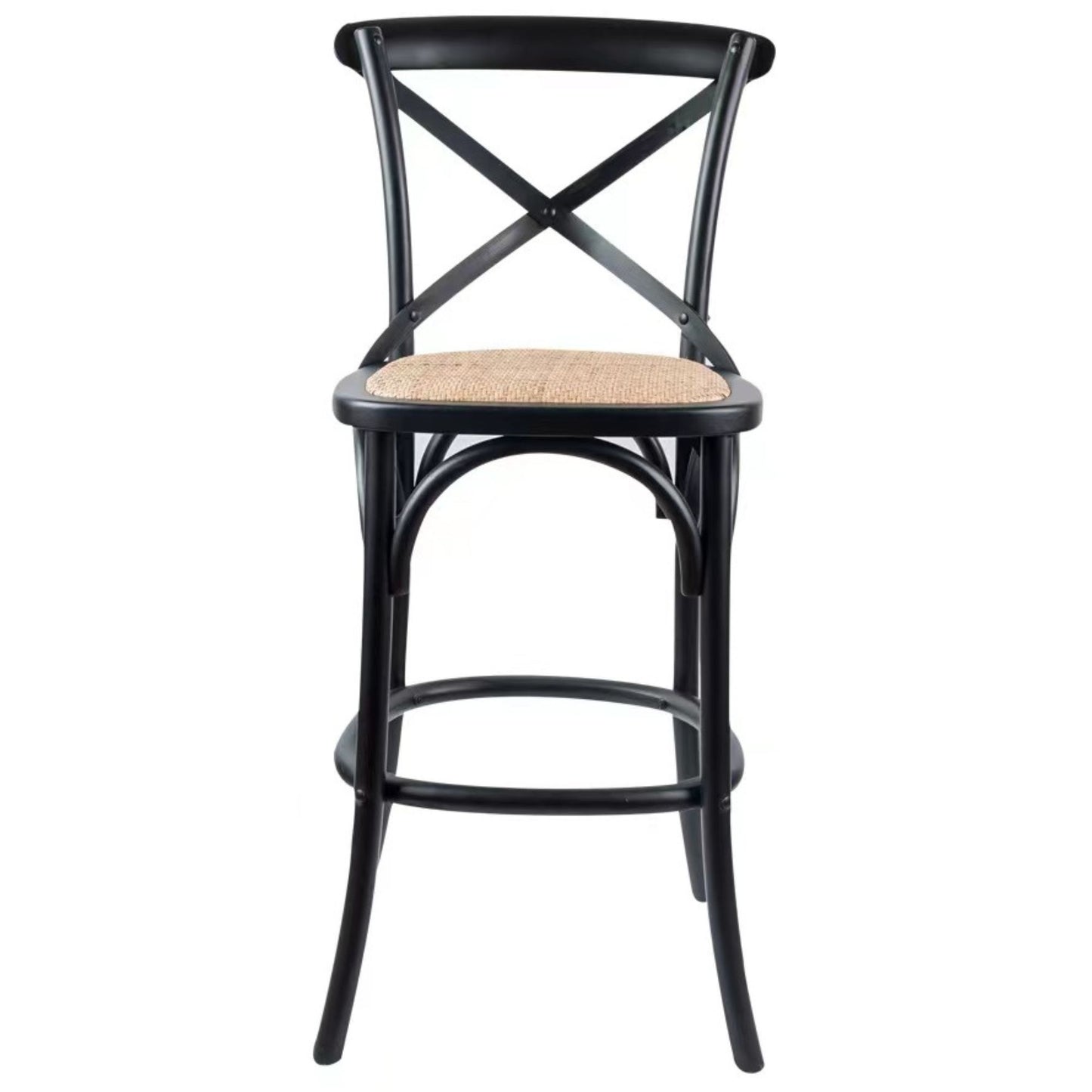 Aster 4pc Crossback Bar Stools Dining Chair Solid Birch Timber Rattan Seat Black