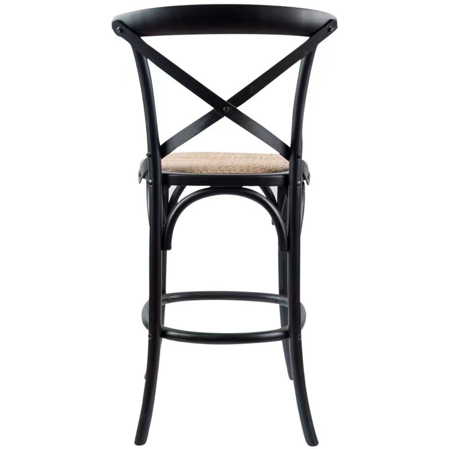 Aster Crossback Bar Stools Dining Chair Solid Birch Timber Rattan Seat - Black