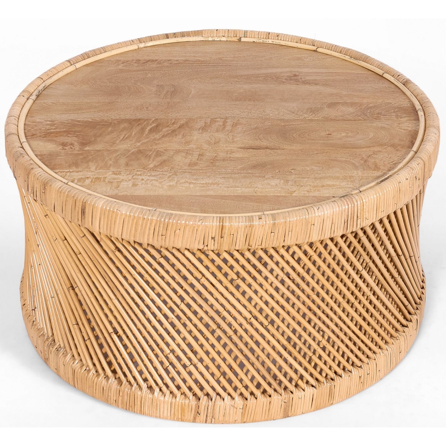 Freesia 80cm Round Coffee Table Mango Wood Top Rattan Frame - Natural