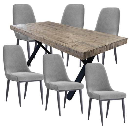 Anika 7pc Dining Set 180cm Table 6 Fabric Chair - Grey Smoke